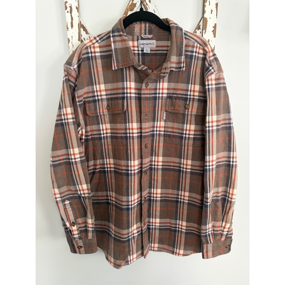 Carhartt Men's Flannel Shirt Original Fit Plaid Heavy Cotton Size XL